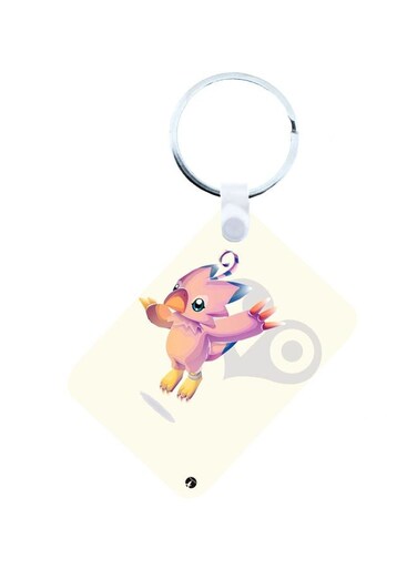 Anime Digimon Printed Keychain Pink/White