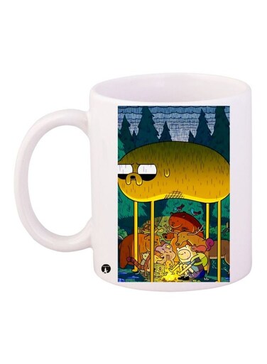 Cartoon Printed Coffee Mug White/Yellow/Green 11ounce