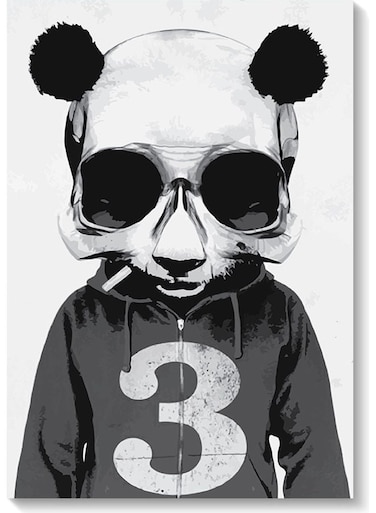 Cool Panda Themed Wall Painting White/Grey/Black 40x60cm