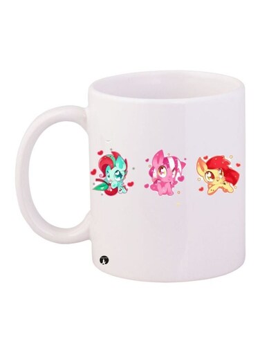 Cartoon Printed Coffee Mug White/Green/Pink 11ounce