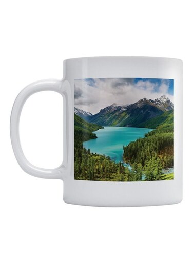Landscape Lake Printed Mug White/Green/Blue