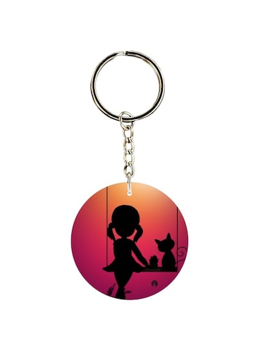 Girl With A Cat Printed Keychain
