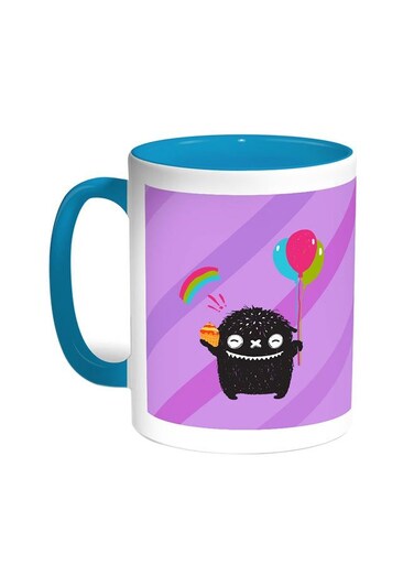 Cartoon Drawing - The Joy Of Eid Printed Coffee Mug Turquoise/White 11ounce