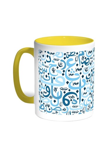 Arabic Coloured Letters Printed Coffee Mug Yellow/White 11ounce