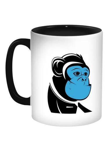 Cartoon Drawings Monkey Printed Coffee Mug White/Black/Blue