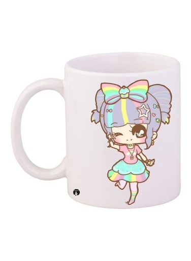 Anime Printed Coffee Mug White/Pink/Purple 11ounce