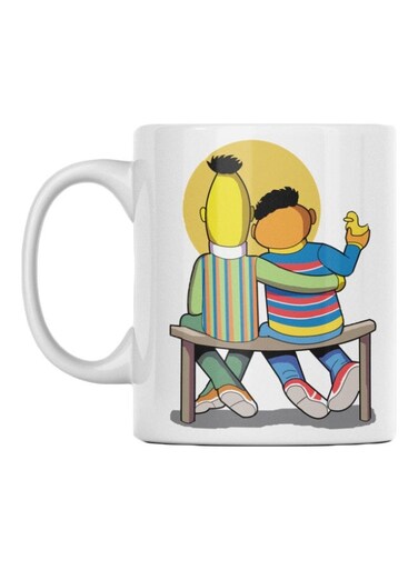 Ceramic Printed Coffee Mug White/Yellow/Blue