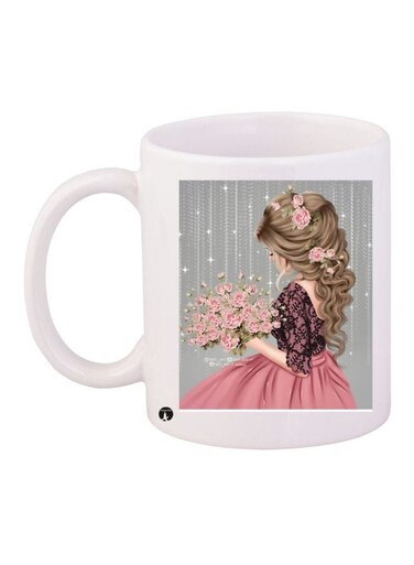 Cartoon Girl Printed Coffee Mug White/Grey/Pink