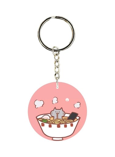 Kitten In Noodle Bowl Printed Keychain