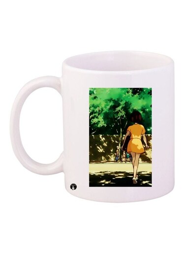 Girl Printed Coffee Mug White/Green/Yellow 11ounce