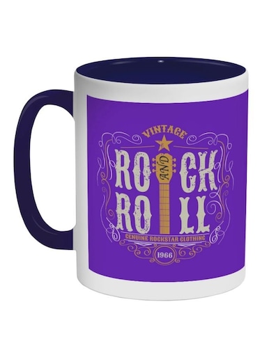 Rock And Roll Printed Coffee Mug Dark Blue/Purple/White 325ml