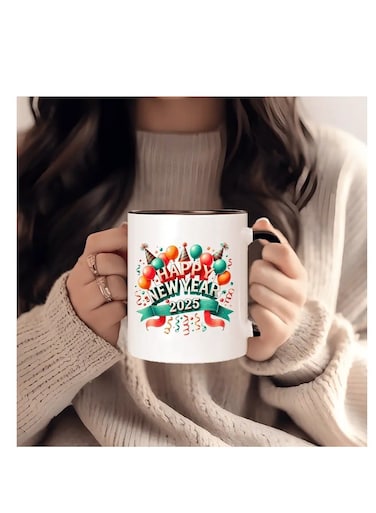 2025 New Year Ceramic Coffee Mug - Reusable, Insulated, Hand Wash Only - Perfect for Coffee Lovers, Unisex Black and White - Kitchen and Dining Tableware - Multipurpose Cup for Tea and Coffee