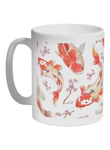 Fish Printed Coffee Mug White/Orange/Purple 325ml