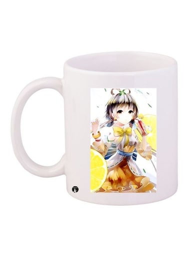 Anime Girl Printed Coffee Mug White/Brown/Green 11ounce