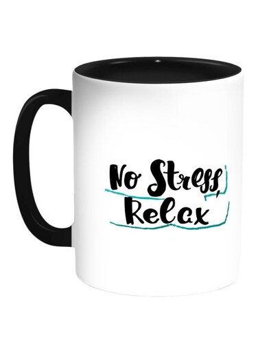 No Stress Relax Printed Coffee Mug White/Black/Blue 325ml