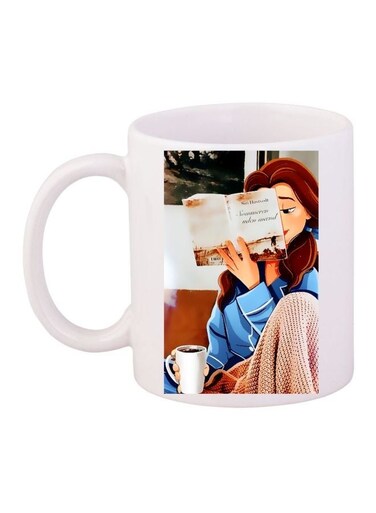Cartoon Printed Coffee Mug White/Brown/Blue 11ounce