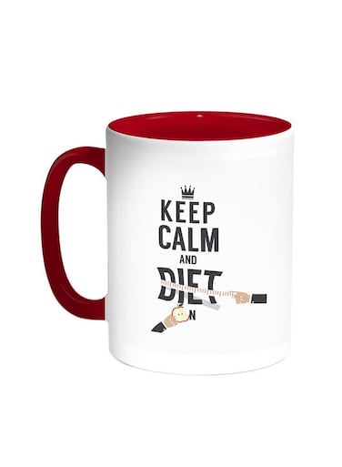 Keep Calm And Diet Printed Coffee Mug Red/White 11ounce