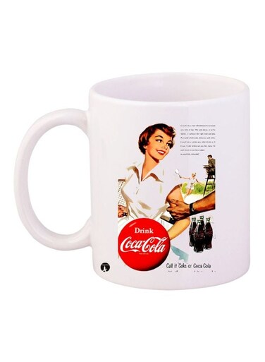 Coca-Cola Printed Coffee Mug White/Red/Beige 11ounce