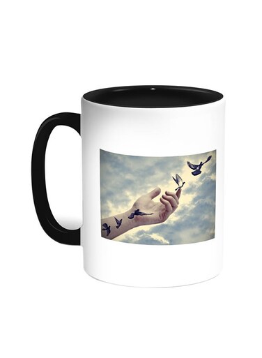 Freedom Of Birds Printed Coffee Mug Black/White 11ounce
