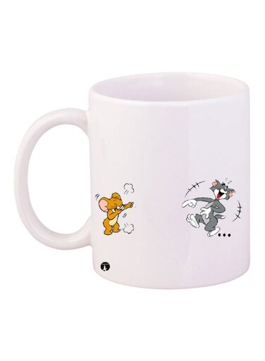 Tom And Jerry Printed Coffee Mug White/Grey/Yellow 11ounce