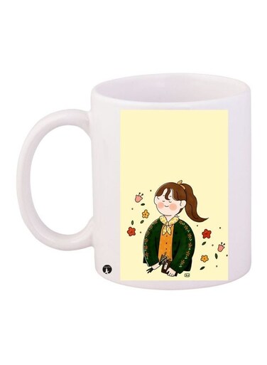 Cartoon Printed Coffee Mug White/Yellow/Green 11ounce