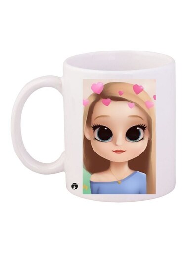 Cartoon Girl Printed Coffee Mug White/Beige/Blue