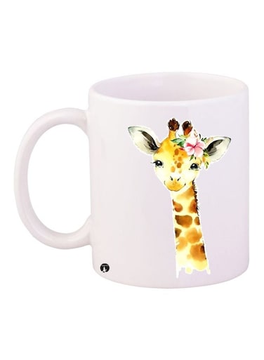 Giraffe Printed Coffee Mug White/Yellow/Pink 11ounce