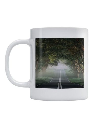 Road Printed Ceramic Mug White/Green/Grey