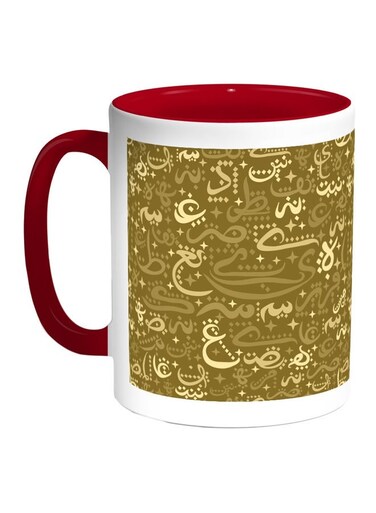 Arabic Letters Printed Coffee Mug Red/White/Light Brown 11ounce