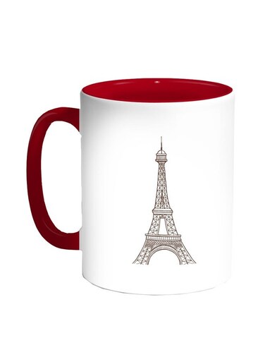 Eiffel Tower Printed Coffee Mug Red/White/Brown 11ounce