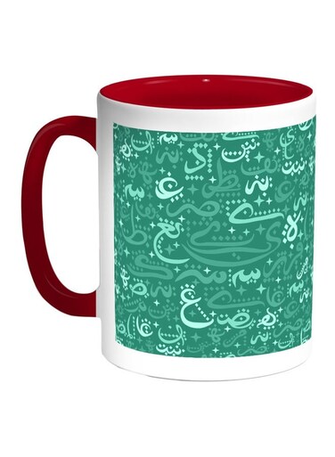Arabic Letters Printed Coffee Mug Red/White/Green 11ounce
