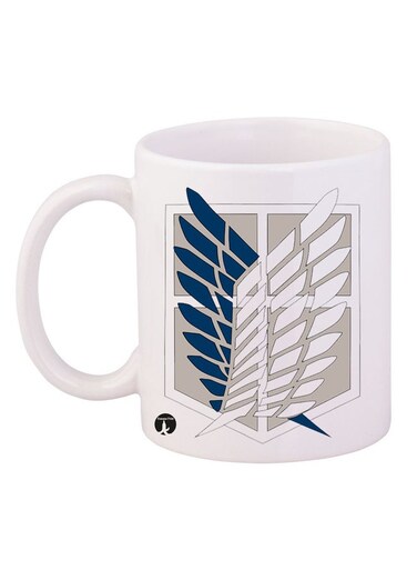 Durable Heat-Resistant Thick Wall Designed Ergonomic Handled Attack On Titan Printed Mug White/Blue/Grey