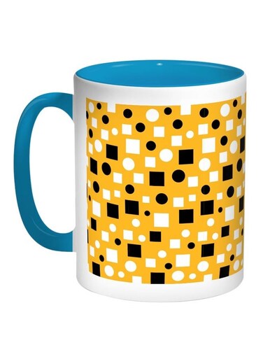Squares And Circles Printed Coffee Mug Blue/Yellow/Black 11ounce