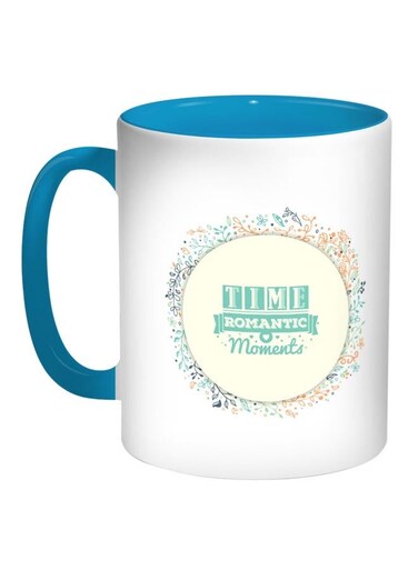 Time Romantic Moment Printed Coffee Mug Blue/White/Yellow 11ounce