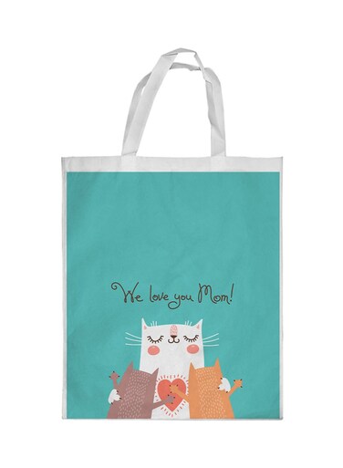 We Love You Mom Printed Shopping Bag Blue/White