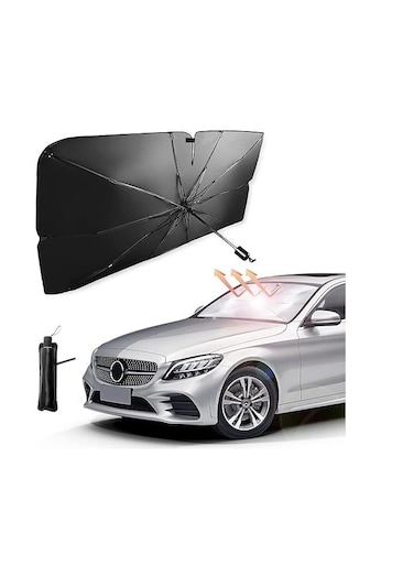 Car Windshield Sun Shade Umbrella,Car UV Sunshade Umbrella Windshield Block Cover,Foldable Car Sun Visor Windshields Sun Shade Cover for Most Car with Leather storage pocket 140 * 80cm