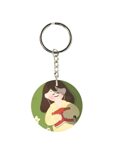 Girl With The Books Printed Keychain