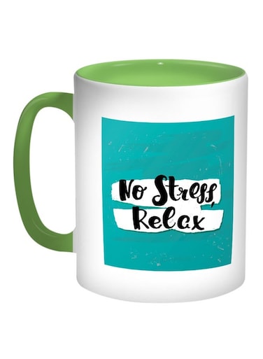 No Stress Relax Printed Coffee Mug Green/White/Blue