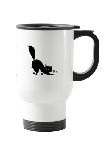Cat Printed Travel Mug White 13centimeter