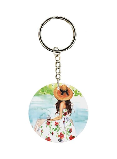 Girl With Hat Printed Double Sided Keychain