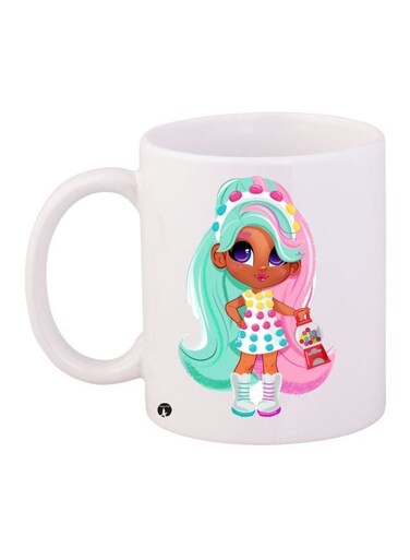 Cartoon Girl Printed Coffee Mug White/Pink/Green 11ounce