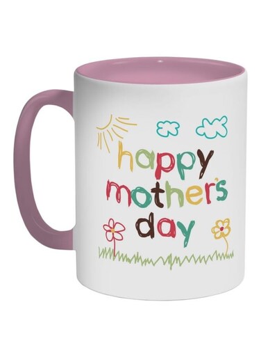 Happy Mothers Day Printed Ceramic Coffee Mug Pink/White/Blue 325ml