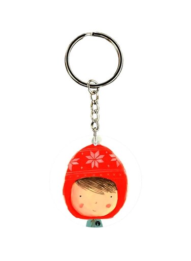 Double Sided Child In Winter Wear Printed Keychain