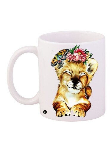 Cat Printed Coffee Mug White/Yellow/Pink