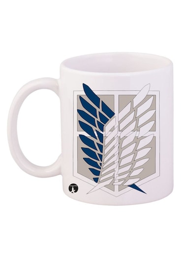 Attack On Titan Printed Mug White/Blue/Grey 12ounce