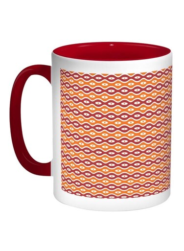 Traditional Decoration Printed Coffee Mug Red/White/Orange 11ounce