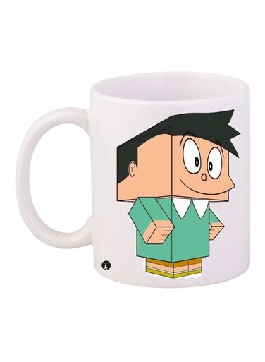 Cartoon Printed Coffee Mug White/Beige/Green 11ounce