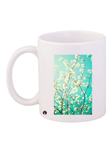 Floral Printed Coffee Mug White/Blue/Black 11ounce