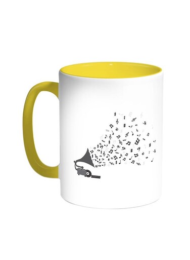 Musical Instrument Printed Coffee Mug Yellow/White 11ounce