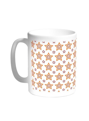 Motifs Of Small And Large Stars Printed Coffee Mug White 11 ounce
